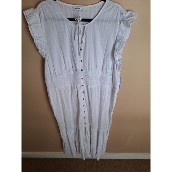 Sonoma Womans 3x White Coastal Swiss Dot‎ Button Up Tiered Maxi Sun Dress - Picture 1 of 12